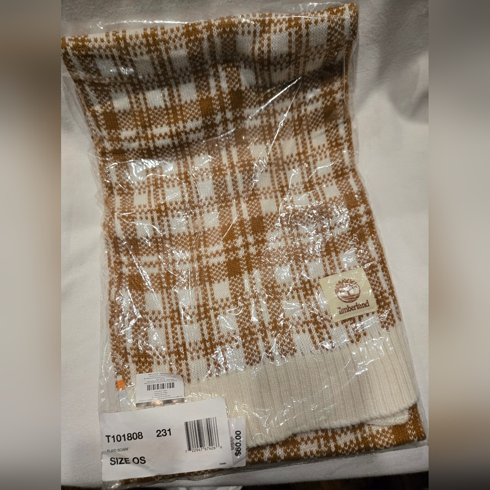 Timberland Chunky Knit Birdseye Scarf Plaid Checkered Cabincore Outdoors NWT